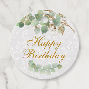 Watercolor Leaves Gold Foil Glitter Birthday Favour Tags