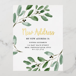 Watercolor Leaves Gold Foil Moving Announcement