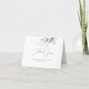 Watercolor Leaves Greenery Baby Shower Thank You Card