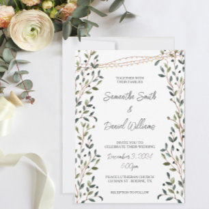 Watercolor Leaves Greenery Wedding Invitation