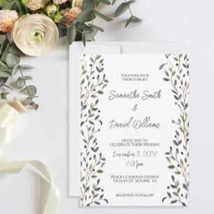 Watercolor Leaves Greenery Wedding Invitation