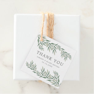 Watercolor Leaves Greenery Wedding Thank You Favour Tags