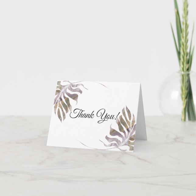 Watercolor Leaves in Gold Mauve Taupe Thank You Card (Front)