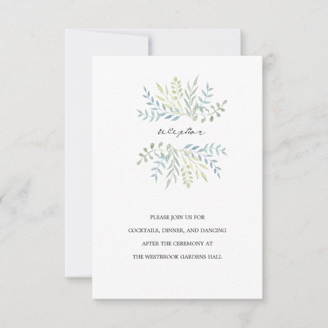 Watercolor Leaves in Green Hues Wedding Invitation (Front)