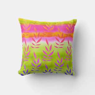Watercolor Leaves Lime Orange Reversible Cushion