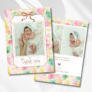 Watercolor Leaves Mustard Baby Photo Thank You Announcement