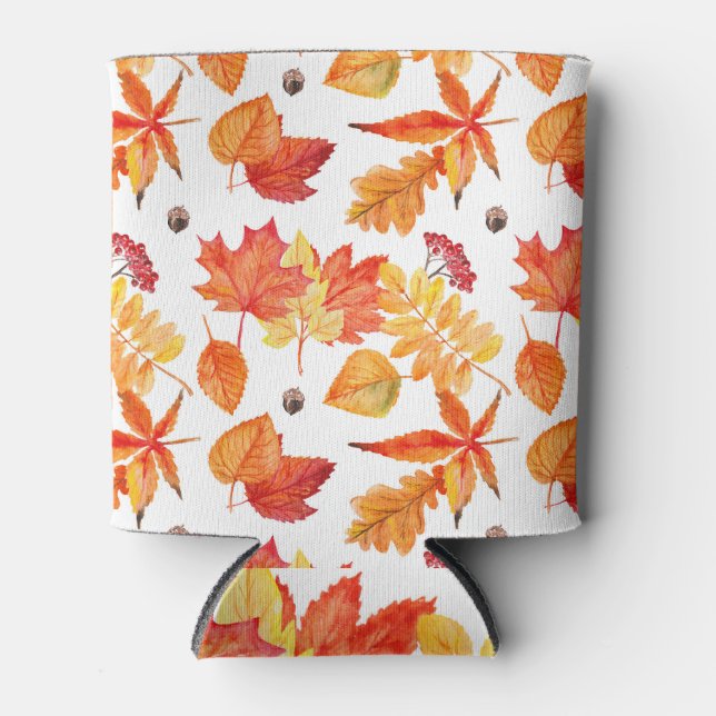 Watercolor leaves, natural seamless pattern. can cooler (Front)