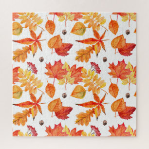 Watercolor leaves, natural seamless pattern. jigsaw puzzle