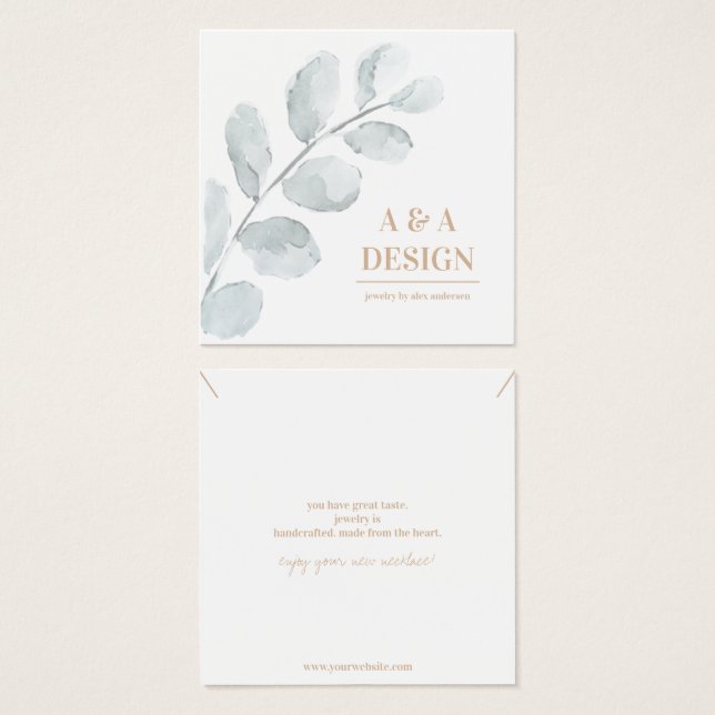 Watercolor Leaves Necklace Jewellery Display Card (Front & Back)