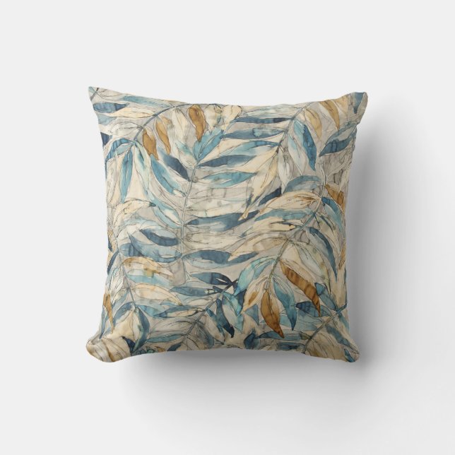 Watercolor Leaves Neutral Muted Colours Pattern Cushion (Front)
