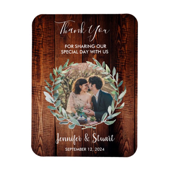 Watercolor leaves on rustic wood Thank You wedding Magnet (Vertical)
