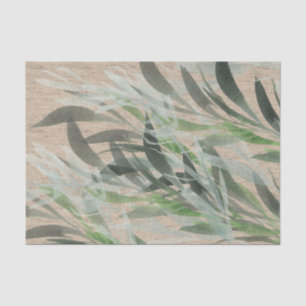 Watercolor Leaves on Tan Streaked Tissue Paper
