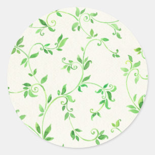 Watercolor leaves pattern classic round sticker