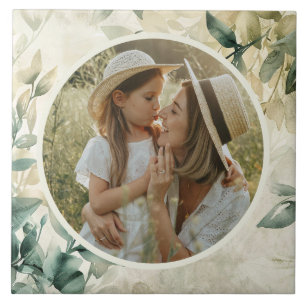 Watercolor Leaves Pattern Personalised Photo Tile
