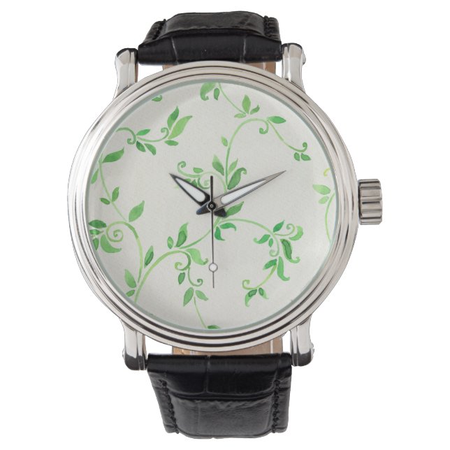 Watercolor leaves pattern watch (Front)
