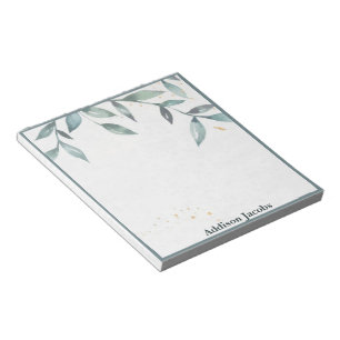 Watercolor leaves personalised notepad