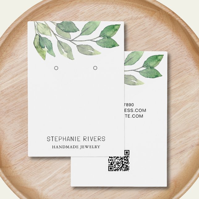 Watercolor Leaves QR Code Earrings Display Card (Creator Uploaded)