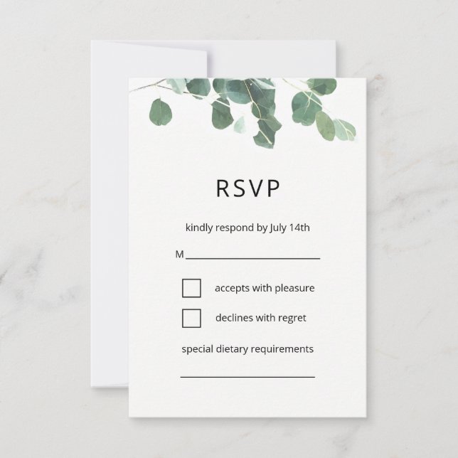 Watercolor leaves RSVP card modern font (Front)