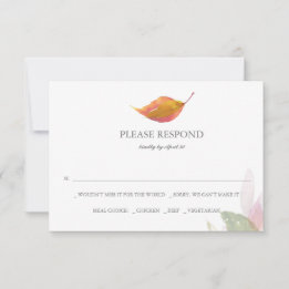 Watercolor Leaves Rustic Wedding RSVP Cards