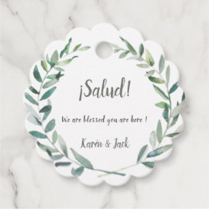Watercolor leaves Salud! gift tag