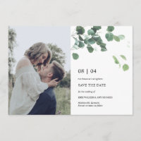 Watercolor leaves save the date photocard