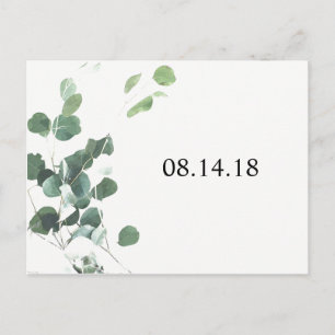 Watercolor leaves save the date postcard
