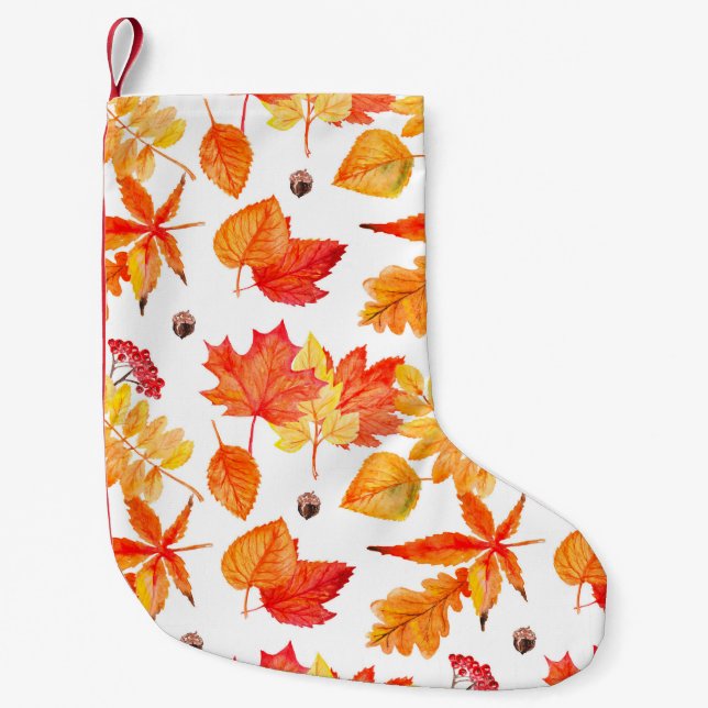 Watercolor leaves seamless pattern small christmas stocking (Front)