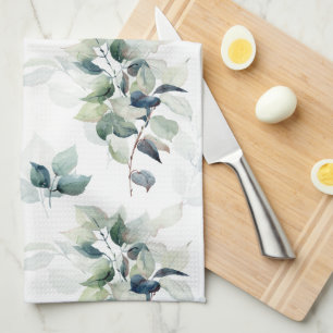 Watercolor leaves tea towel