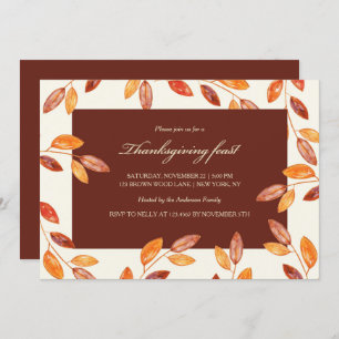 Watercolor Leaves Thanksgiving Feast Party Invitation