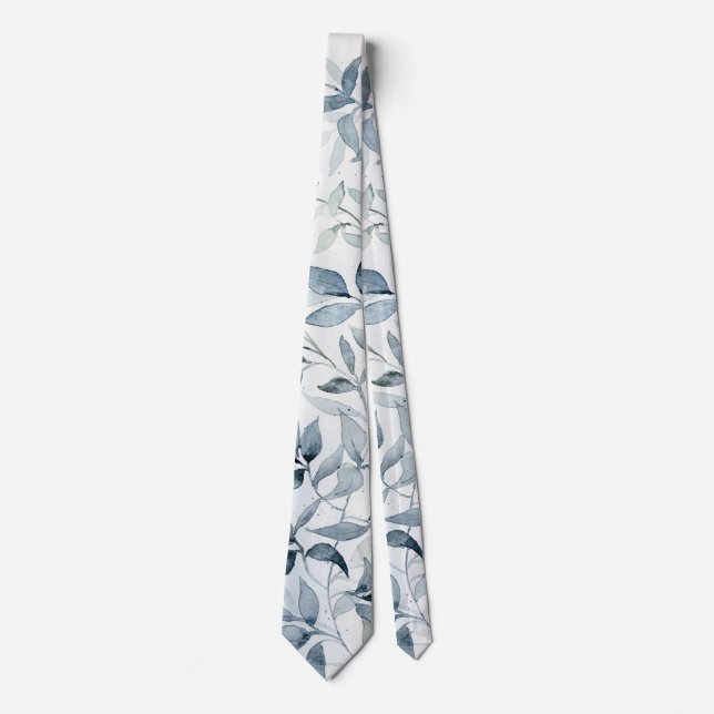 Watercolor Leaves Tie Blue and White for Summer (Front)