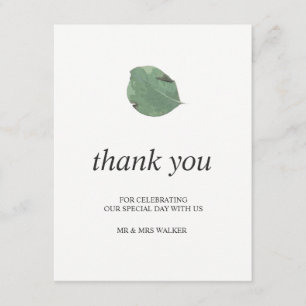 Watercolor leaves wedding thank you - flat card