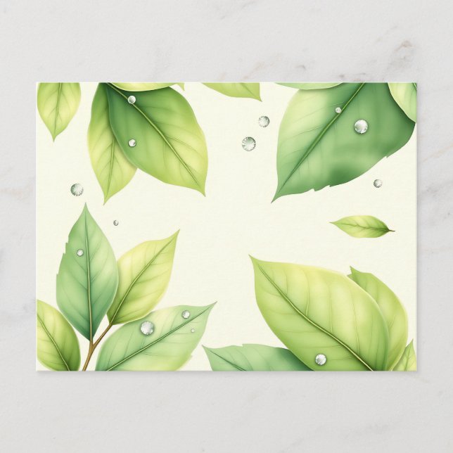 Watercolor Leaves with Dewdrops Postcard (Front)