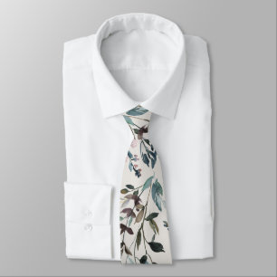 Watercolor Leaves with Monogram on inside Tie