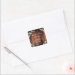 Watercolor leaves wood Wedding Thank You Favour Square Sticker<br><div class="desc">Modern Elegant watercolor botanical leaves on dark wood,   wedding thank you labels with thank you message. 
These wedding thank you stickers are the perfect way personalise your wedding favours. 
Add your bride and groom names and wedding date and you can change the Thank you text.</div>