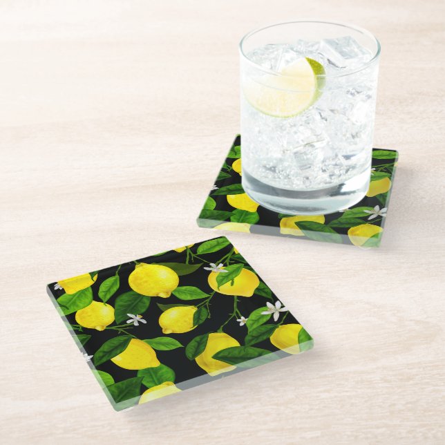 Watercolor Lemon 2 Glass Coaster (Angled)