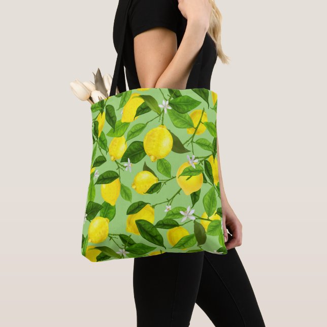 Watercolor Lemon 3 Tote Bag (Close Up)