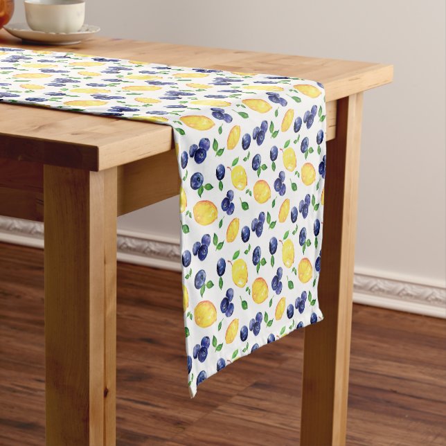 Watercolor Lemon and Blueberries Short Table Runner (In Situ)