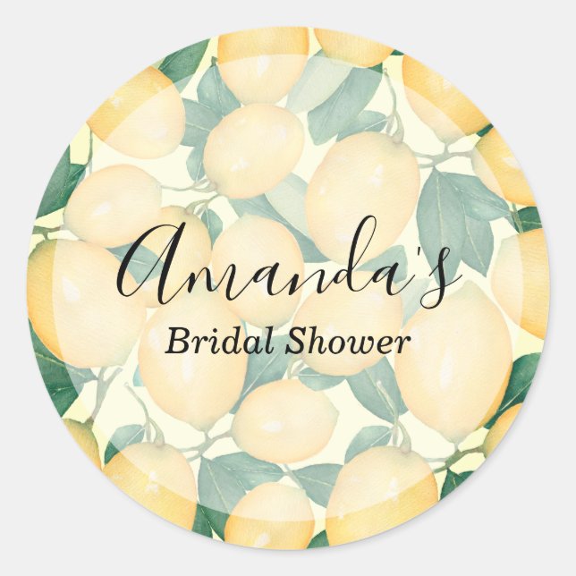 Watercolor Lemon and Greenery Shower Classic Round Sticker (Front)