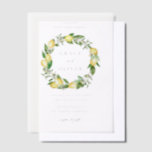Watercolor Lemon and Greenery Wreath Wedding Vellum Invitations<br><div class="desc">Capture the essence of elegance and nature with this customisable vellum wedding invitation, featuring a delicate watercolor wreath of lemons, blossoms, and greenery. The translucent vellum paper adds a soft, romantic touch, allowing the beautiful watercolor design to shine through while maintaining an air of sophistication. Personalise this unique invitation with...</div>