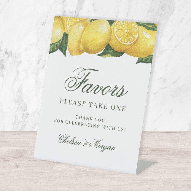 Watercolor Lemon and Leaves Wedding Favours Pedestal Sign (Creator Uploaded)