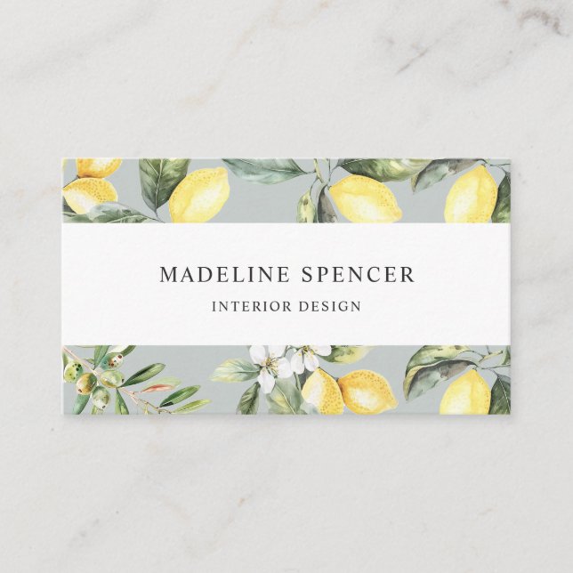 Watercolor Lemon and Olives Garden  Business Card (Front)
