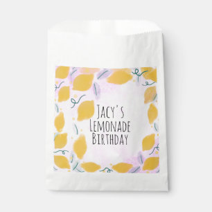 Watercolor Lemon Birthday Pink Yellow Border Art Favour Bags
