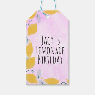 Watercolor Lemon Birthday Pink Yellow Border Art   Gift Tags