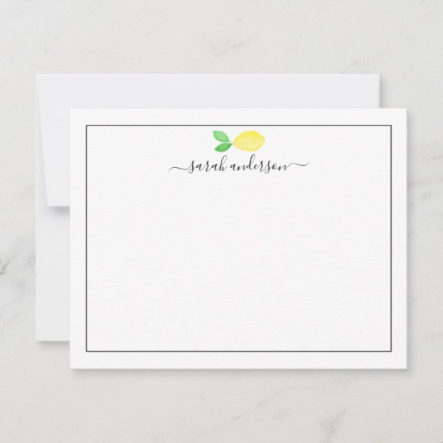 Watercolor Lemon Black Border Personalised Card (Front)