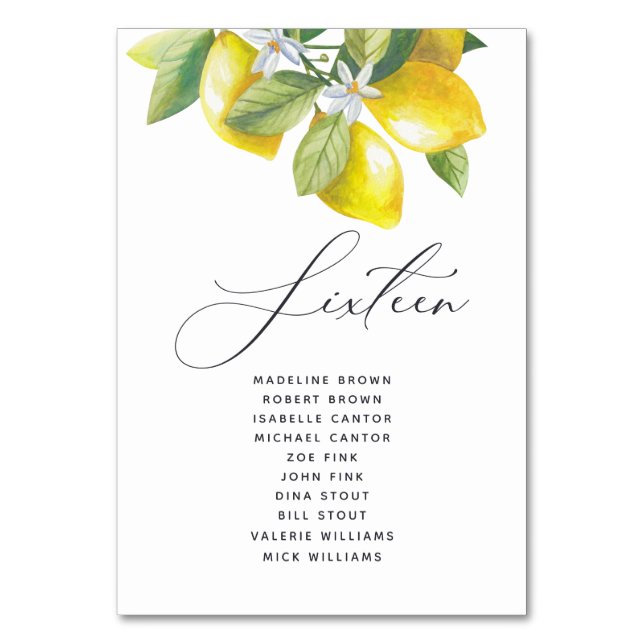 Watercolor Lemon Blossom Seating Chart Table Numbe Table Number (Front)