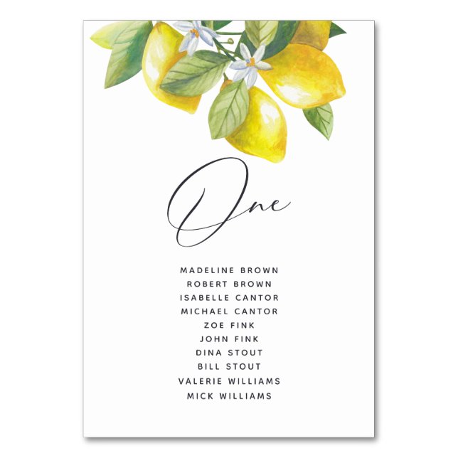 Watercolor Lemon Blossom Seating Chart Table Number (Front)