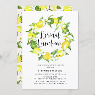 Watercolor Lemon Blossom Wreath Bridal Luncheon Invitation