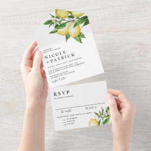 Watercolor Lemon Blossoms Summer Wedding All In One Invitation