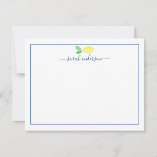 Watercolor Lemon Blue Border Personalised Card