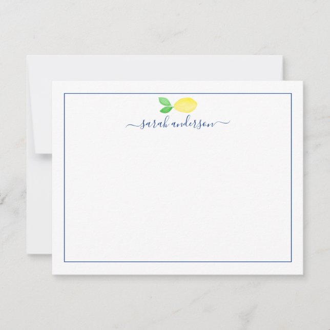 Watercolor Lemon Blue Border Personalised Card (Front)